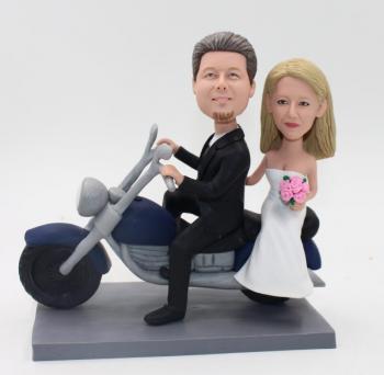 Personalized custom wedding bobbleheads on Motorbike