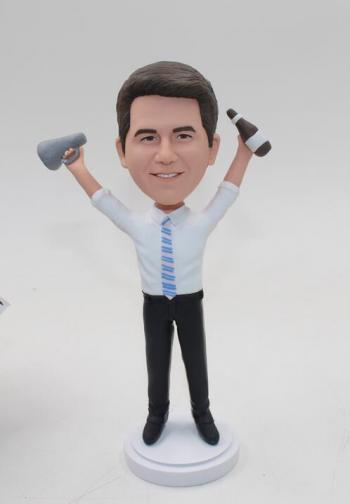 Personalized Male Bobbleheads Cheering With Wine Best Salesman Awards