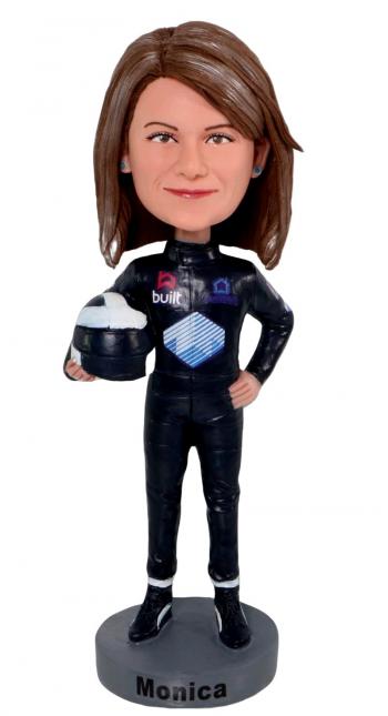 Racing car female driver bobblehead